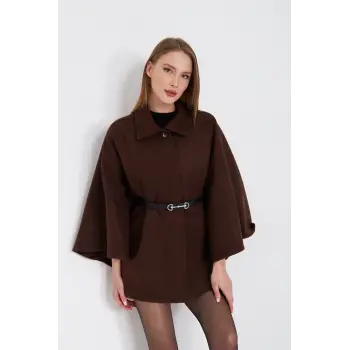 Kemerli kaşe panço kahve pt