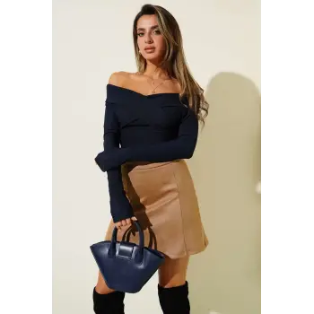 Madonna Çapraz Yaka Bluz Lacivert t4331