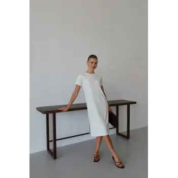 Modal yırtmaçlı elbise beyaz pt