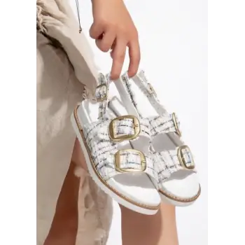 Olira Beyaz Simli Kemerli Sandalet