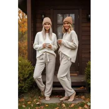 Peluşlu pijama alt bej nr