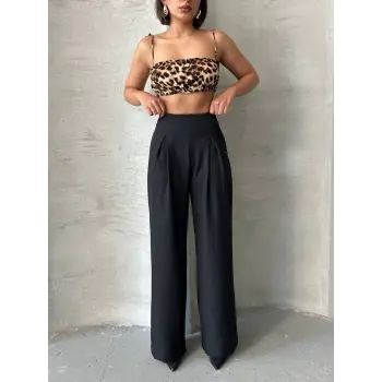 Pileli keten pantolon s255046