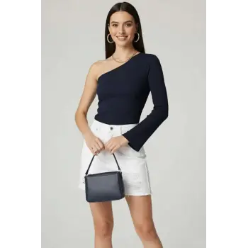 Tek Omuzlu Basic Bluz Lacivert T4275