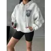 3 iplik şardonlu oversize kafa baskılı sweat beyaz