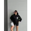 3 iplik şardonlu oversize kafa baskılı sweat siyah
