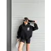 3 iplik şardonlu oversize kafa baskılı sweat siyah
