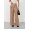 Deri geniş paça beli lastikli pantolon bej h263644