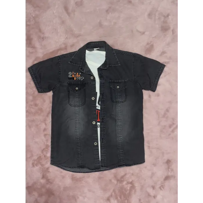 3-9 yaş Tshirt gömlek ikili takım kısa kol füme