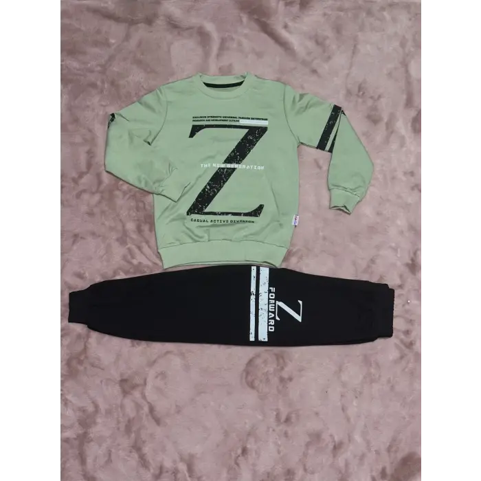 3-9 yaş z baskılı alt üst takım siyahmint erkek çocuk