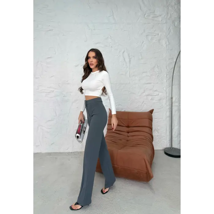 Düğmeli Palazzo pantolon füme p170091