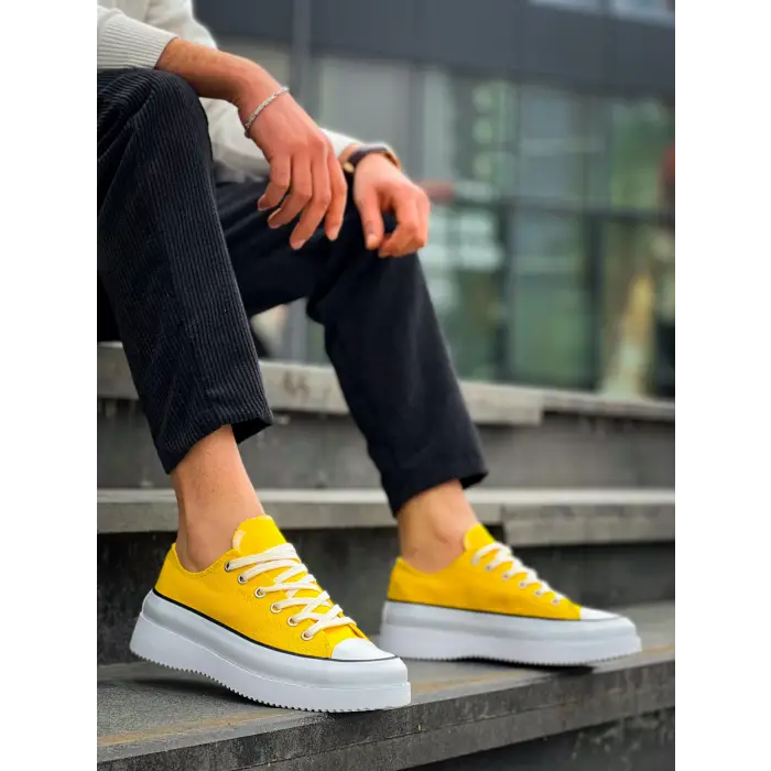 KB-CX-3 Kuback Kısa Sarı Keten Beyaz Yüksek Taban Spor Ayakkabı
