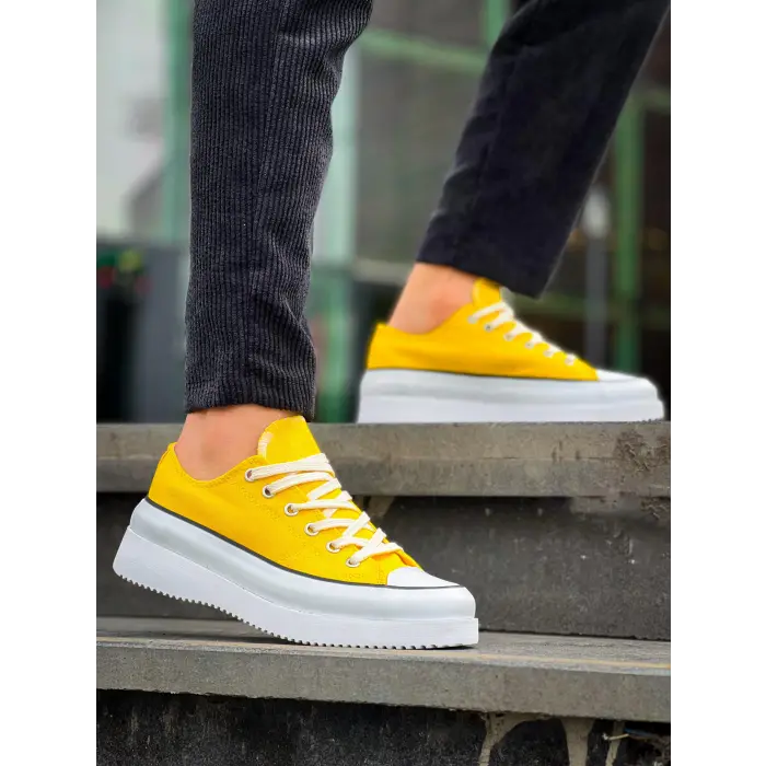 KB-CX-3 Kuback Kısa Sarı Keten Beyaz Yüksek Taban Spor Ayakkabı