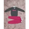 3-7 yaş pontiyeli ikili alt üst takım gri fuşya kız çocuk