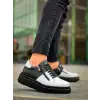 KB-X155 Kuback Beyaz Cilt Siyah Cilt Detaylı Siyah Yüksek Taban Günlük Spor Ayakkabı
