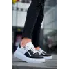 KB-X155 Kuback Siyah Cilt Beyaz Cilt Detaylı Beyaz Yüksek Taban Günlük Spor Ayakkabı
