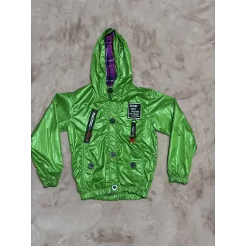 2-8 yaş arası erkek çocuk kapşonlu astarlı mont yağmurluk bennetton yeşil