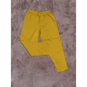 2-8 yaş erkek çocuk pijama beli lastikli düz renk hardal