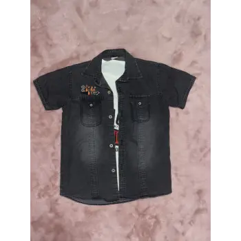 3-9 yaş Tshirt gömlek ikili takım kısa kol füme