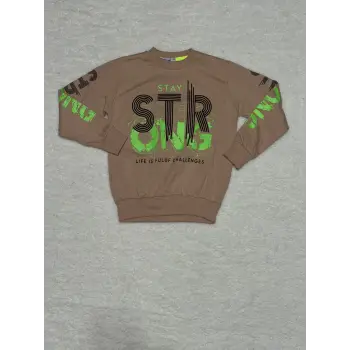 6 yaş str yazı basklı erkek çocuk bisiklet yaka sweat vizon