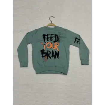 8 yaş Bisiklet yaka siyah turuncu yazı baskılı sweat erkek çocuk mint