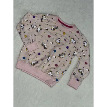 Karakter kalpli baskılı pembe kız çocuk bisiklet yaka sweatshirt