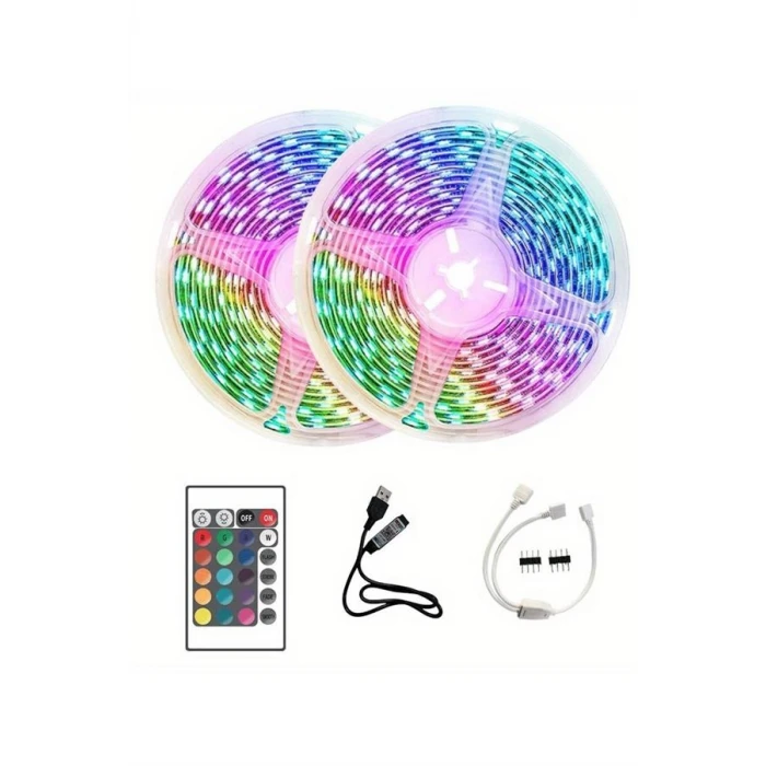 10M Şerit Led İç Mekan Renkli Rgb Şerit Led Kumandalı