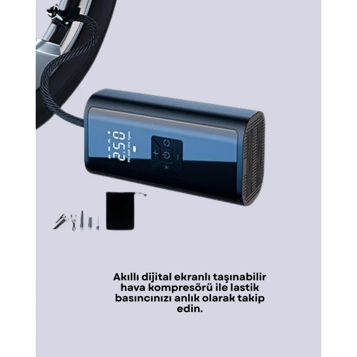 12V Uyumlu Çok İşlevli Akıllı Araç Lastik Pompası Yeni Nesil