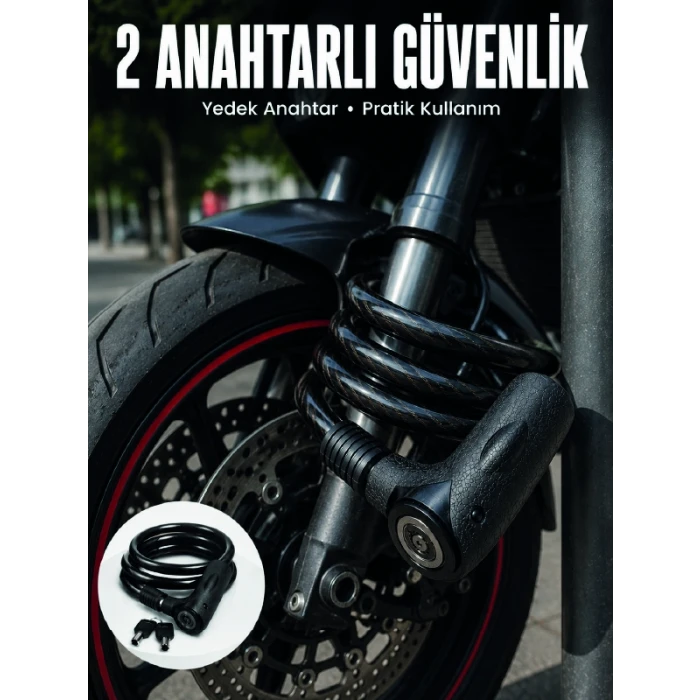 180 cm Uzun Çelik Halatlı Anahtarlı Kilit ile Güvenli Park Deneyimi