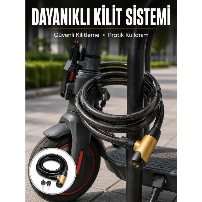 200 cm Uzun Çelik Kablo Kilidi Dayanıklı Anahtarlı Motor ve Bisiklet Kilidi