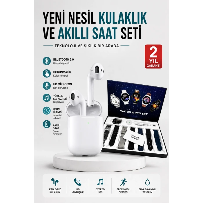 2025 Model Akıllı Saat ve 2.Nesil TWS Bluetooth Kulaklık Yüksek Ses Kaliteli