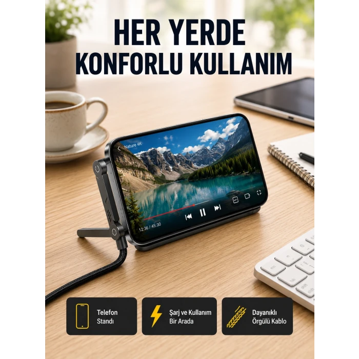 240W Type-C to Type-C Katlanabilir Standlı Hızlı Şarj Kablosu