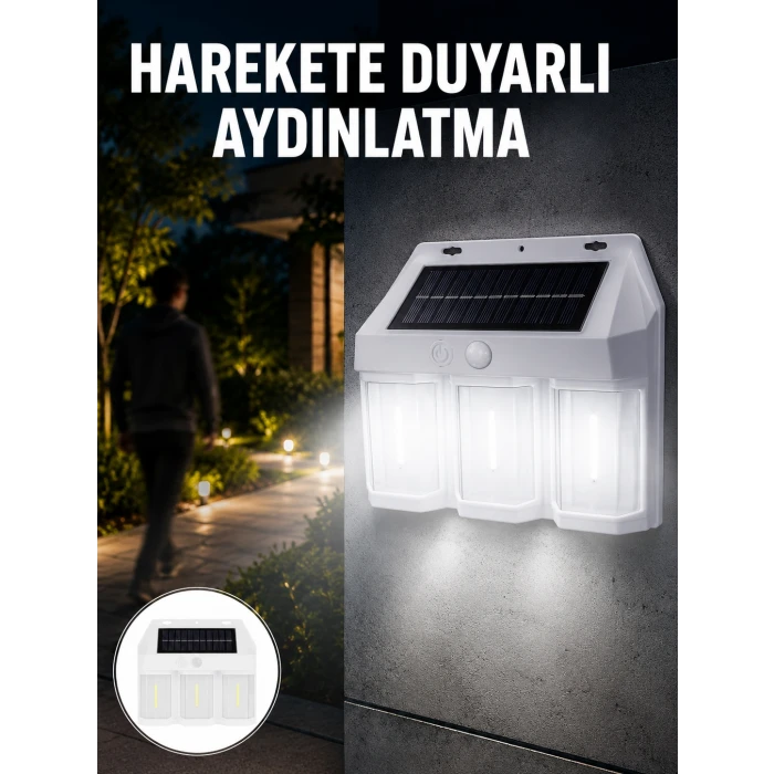 3 in 1 Solar Duvar Lambası – IP65 Su Geçirmez, Hareket Sensörlü Yeni Nesil