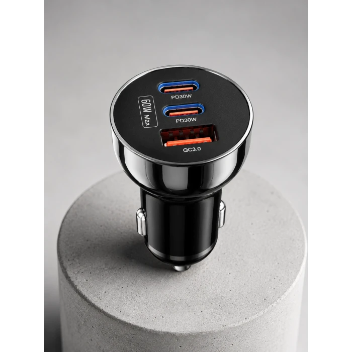 3 Portlu Araç İçi Şarj Adaptörü Çift PD Type-C ve QC3.0 USB Çıkışlı