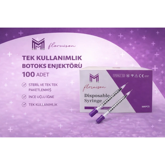 30G x 8MM 1 ML Tek Kullanımlık Hassas Uçlu Botoks Enjektörü 100 Adet 1 Kutu