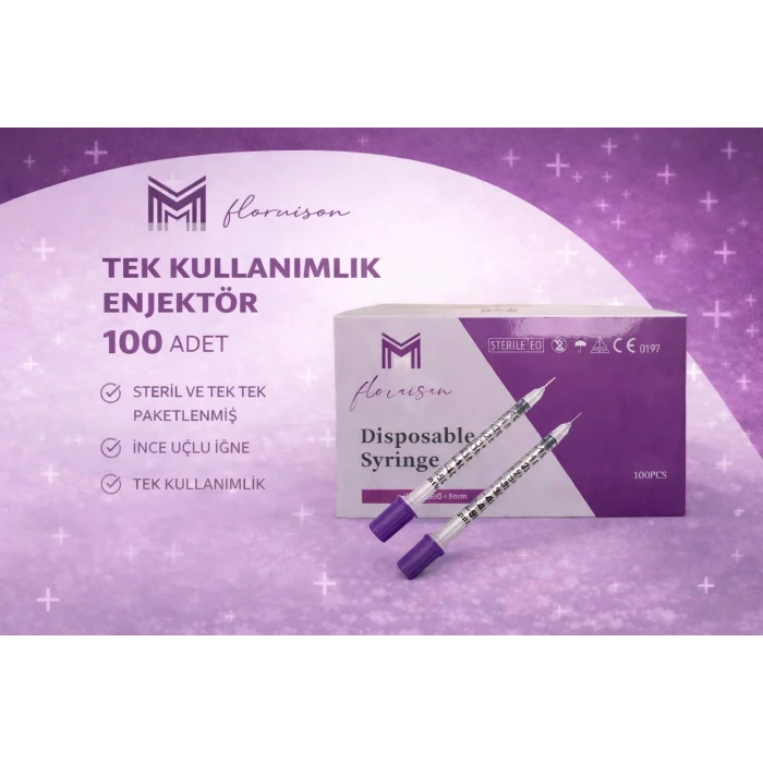 30G x 8MM 1 ML Tek Kullanımlık Hassas Uçlu Botoks Enjektörü 100 Adet 1 Kutu