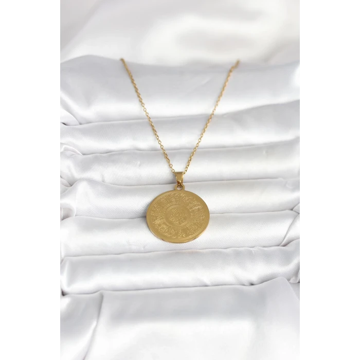 316L Çelik Gold Renk Ayetel Kürsi Yazılı Kolye