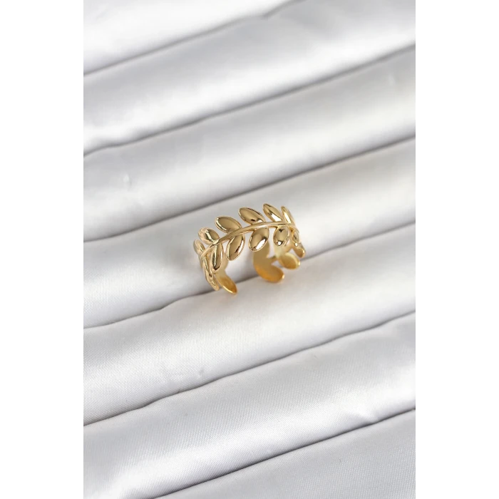 316L Çelik Gold Renk Başak Form Kadın Yüzük