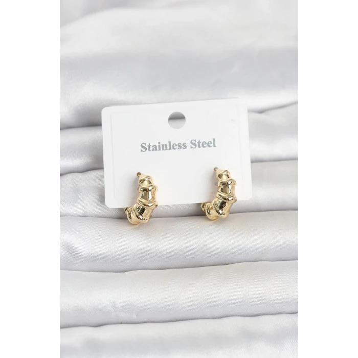316L Çelik Gold Renk Halka Model Kadın Küpe
