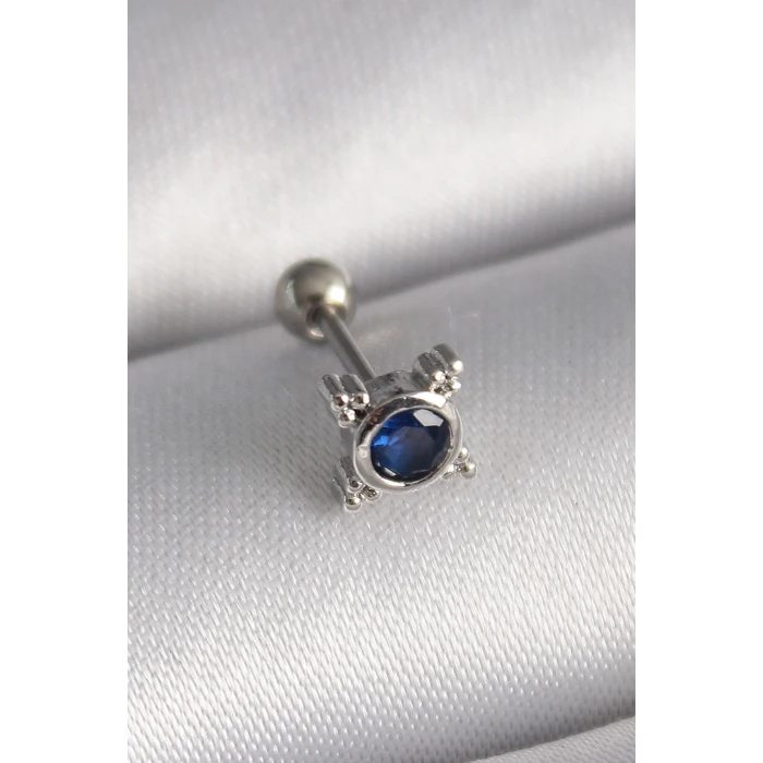 316L Çelik Gümüş Renk Mavi Zirkon Taşlı Tragus Piercing