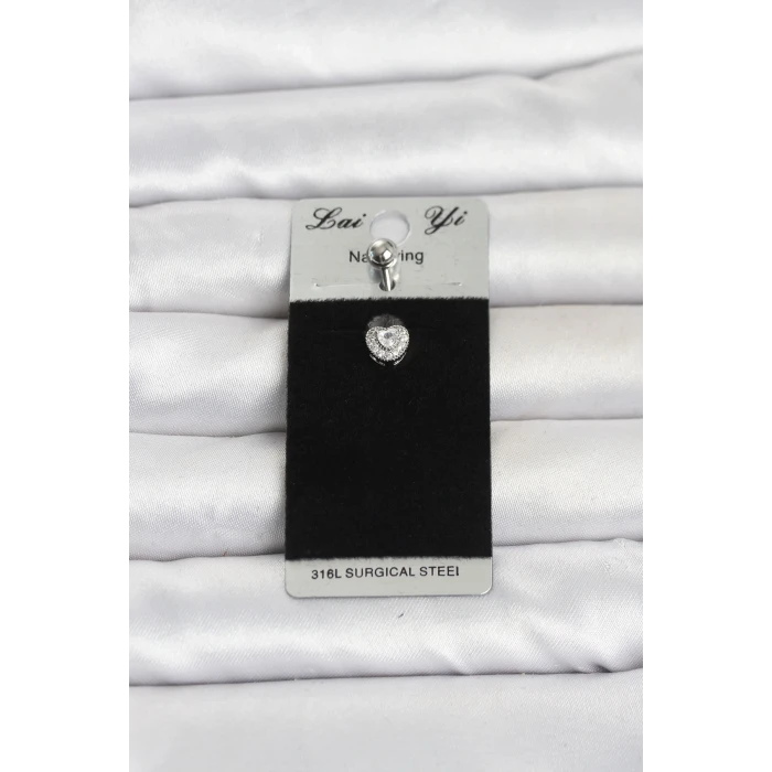 316L Cerrahi Çelik Zirkon Taşlı Kalp Model Göbek Piercing