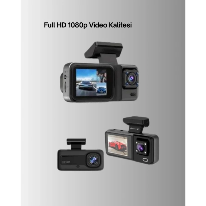 360° Kapsama Sahip Full HD Araç Kamerası 3’lü Kayıt Gece Görüşlü DashCam