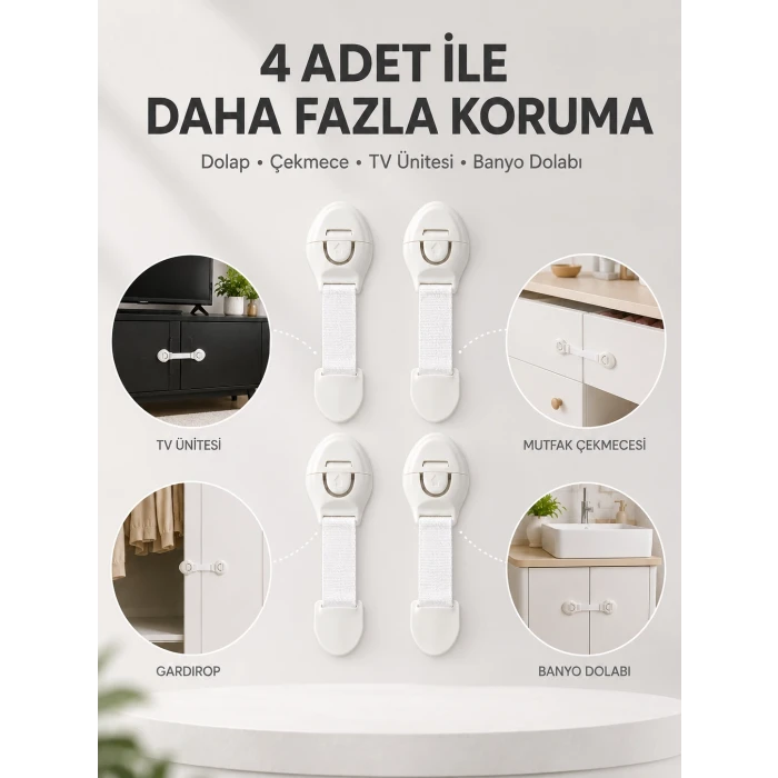 4lü Çocuk Güvenlik Dolap ve Çekmece Kilidi