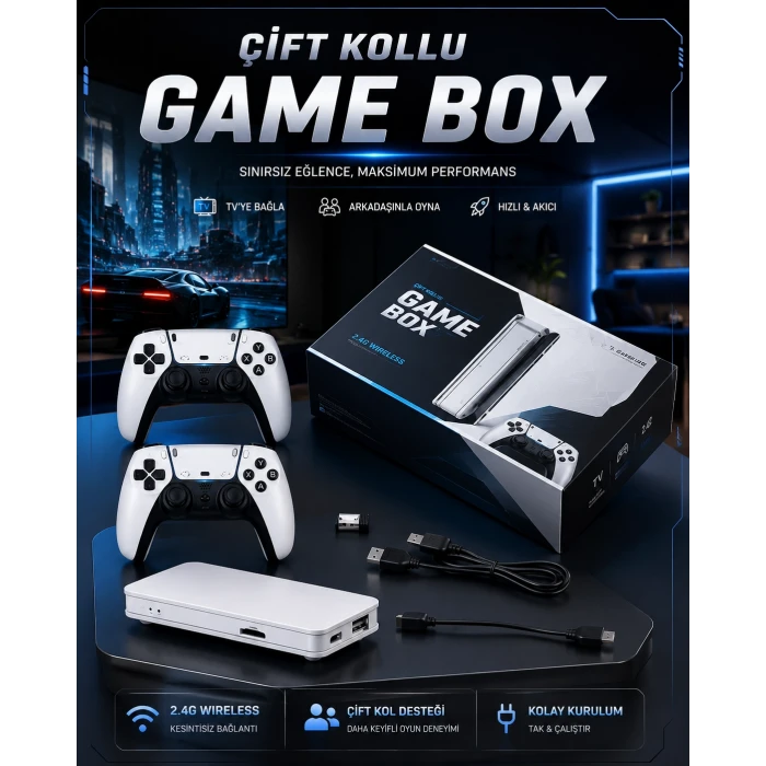4K 3D HD Görüntü Kaliteli Kablosuz Çift Kollu 20.000 Oyunlu Retro Oyun Konsolu TV Box