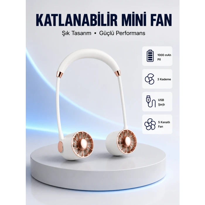 5 Kanatlı Sessiz Mini Fan 3 Vitesli Katlanabilir Asılabilir