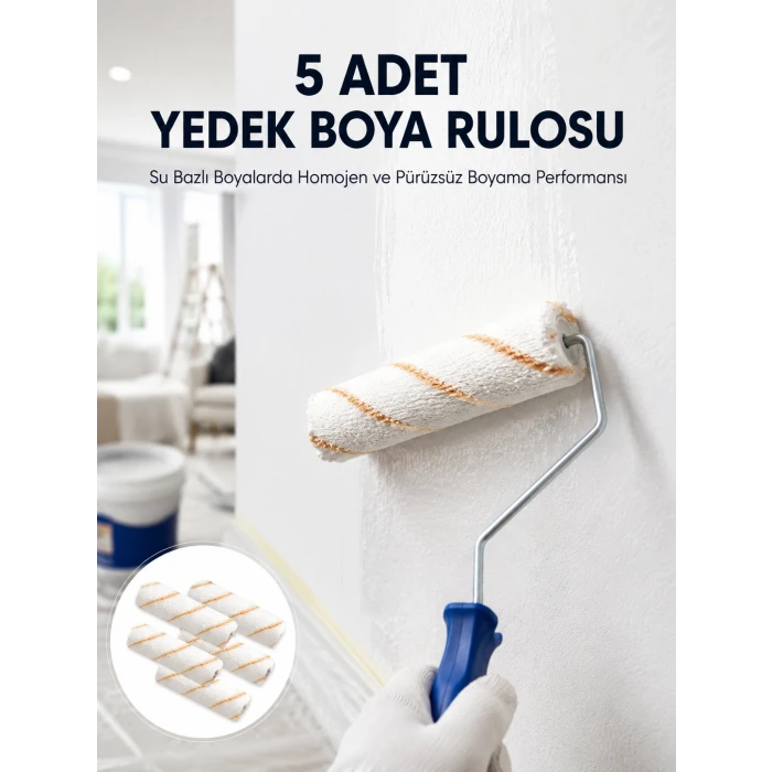 5’li Mini Rulo Boya Seti Duvar Tavan Emülsiyon Uygulama