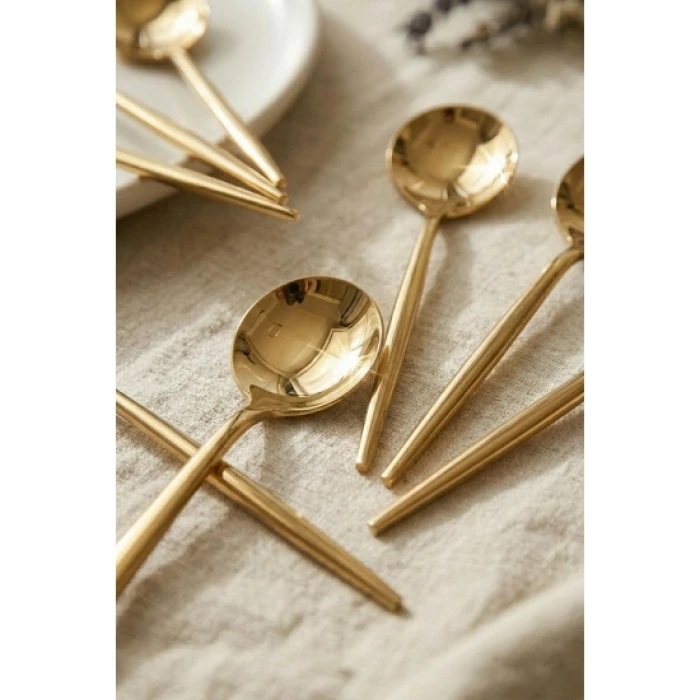 6lı Lüks Gold Paslanmaz Çelik Çay Kaşığı Seti (13 cm)