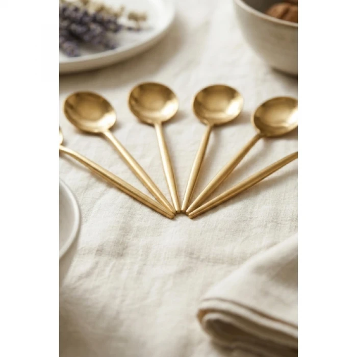 6lı Lüks Gold Paslanmaz Çelik Çay Kaşığı Seti (13 cm)