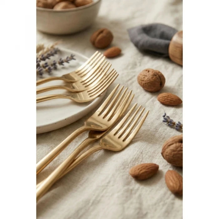 6lı Lüks Gold Paslanmaz Çelik Tatlı Çatalı Seti (16 cm)