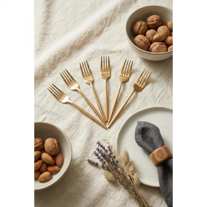 6lı Lüks Gold Paslanmaz Çelik Tatlı Çatalı Seti (16 cm)