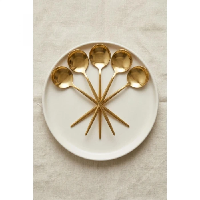 6lı Lüks Gold Paslanmaz Çelik Tatlı Kaşığı Seti (16 cm)